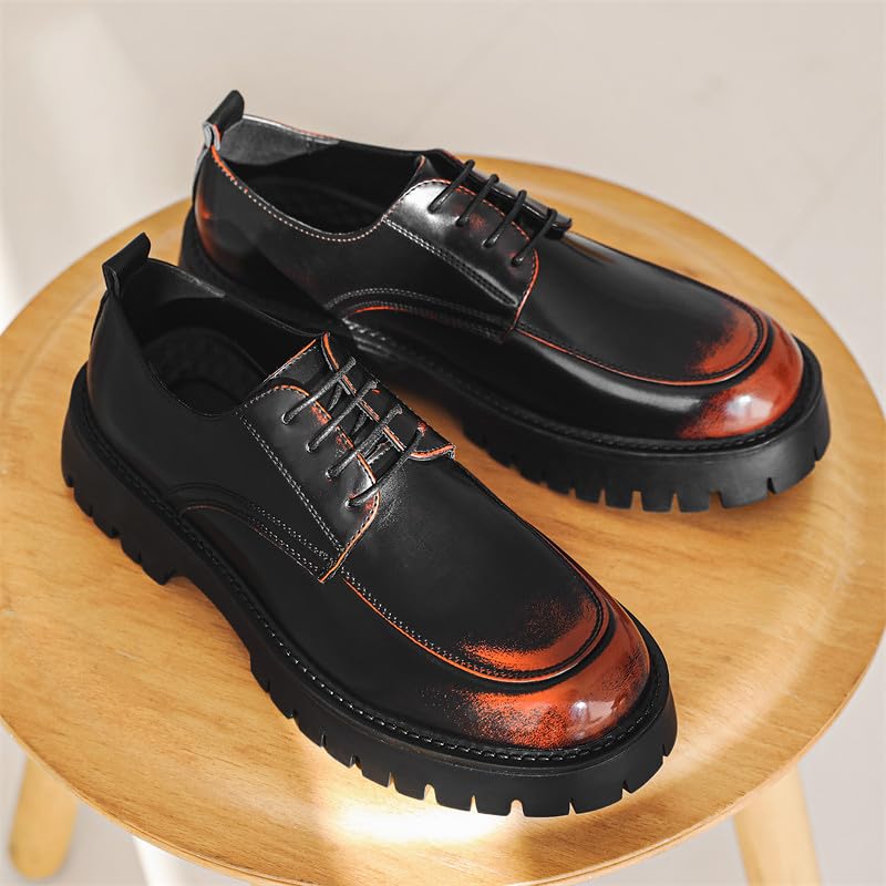 Santimon Men's Leather Lace Up Platform Oxfords Moc Toe Chunky Lug Sole Added Height Casual Derby Shoes Classic Work Office Business Dress Shoes4