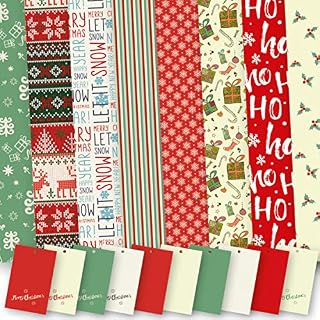 Christmas Wrapping Paper. 8 XL Sheets (50 x 70cm). Multi design pack. 8 Different Designs, 1 sheet of each. Gift Wrap pack with matching Tags. Cutting grid on reverse. By Absolutely Yours.