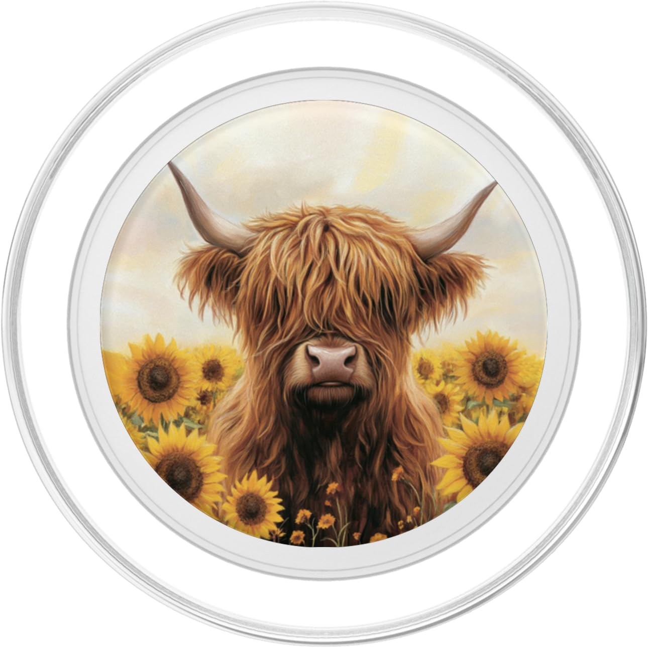 Aesthetic Highland Cow Sunflowers Western Country Farm Cow PopSockets PopGrip for MagSafe