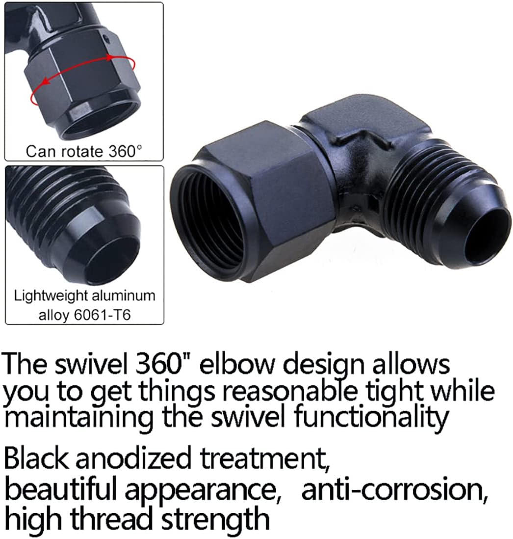 8AN Female to 8AN Male Flare 90 Degree Swivel Hose Fitting Adapter Aluminium Anodized Black 2Pcs