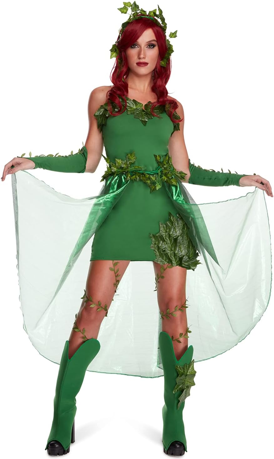 Morph Villain Costume For Women, Ivy Costume Women, Green Dress With Fake Leaves, Halloween Costumes