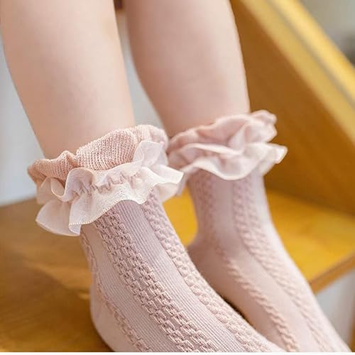 Miniatura 3 de Colorful Childhood Calcetines de encaje con volantes y ojales para bebés y niñas pequeñas, calcetines cortos de doble encaje para recién nacidosbebés