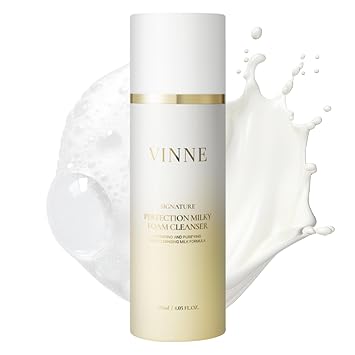 VINNE Signature Milky Foam Cleanser 3-Step Milk-Oil-Foam Korean Facial Cleanser w/LHA+PHA & 17 Active Ingredients Oil & Water-Based Dual-Action Face Wash 4.05 fl. oz
