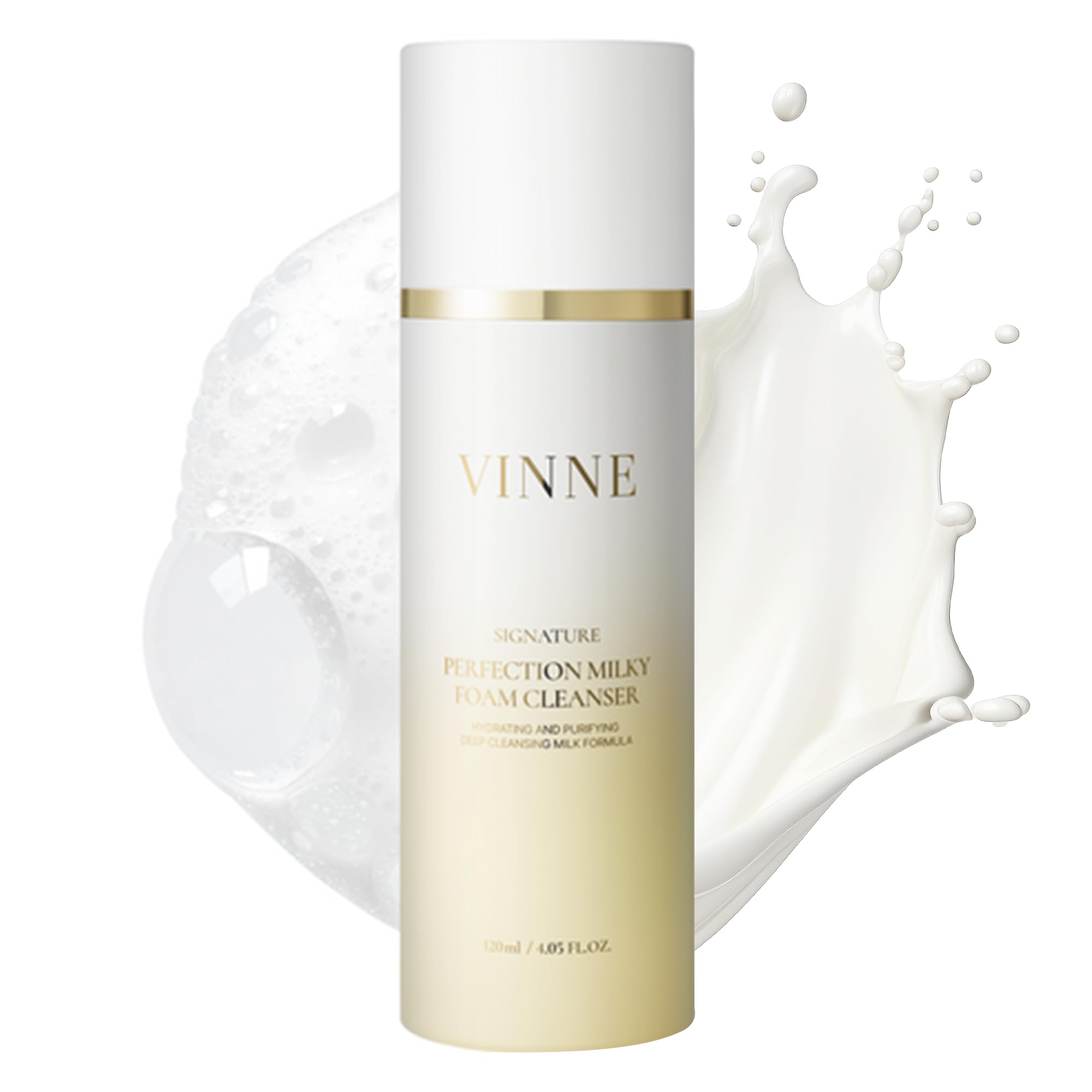VINNE Signature Milky Foam Cleanser – 3-Step Milk-Oil-Foam Korean Facial Cleanser w/LHA+PHA & 17 Active Ingredients – Oil & Water-Based Dual-Action