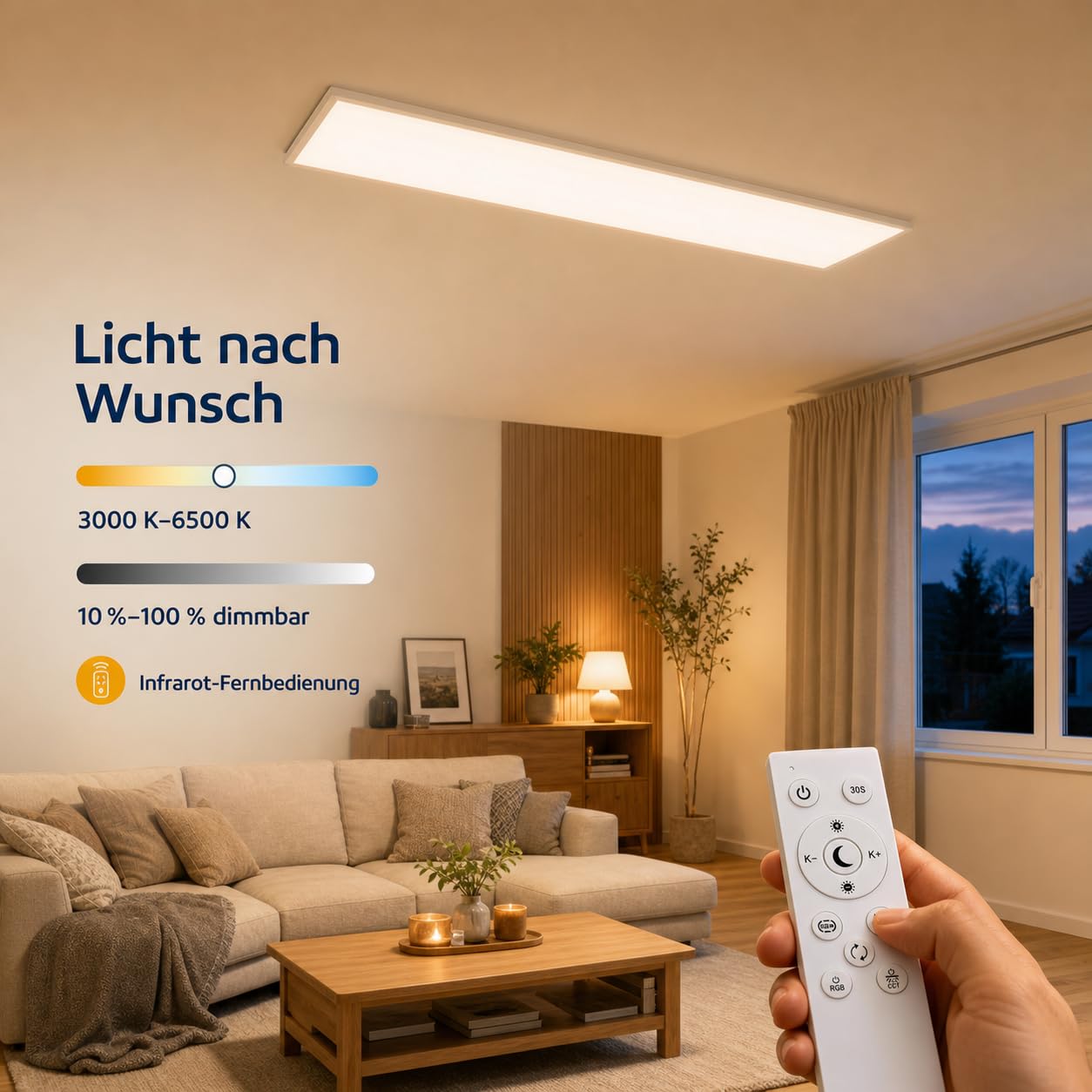 LED Panel Deckenleuchte mit Fernbedienung 120x30CM, 40W 4800LM RGB Deckenlampe Farbwechsel, Deckenlampe Dimmbar 3000K-6500K Ultra Dünn Panel für Wohnzimmer Kinderzimmer schlafzimmer