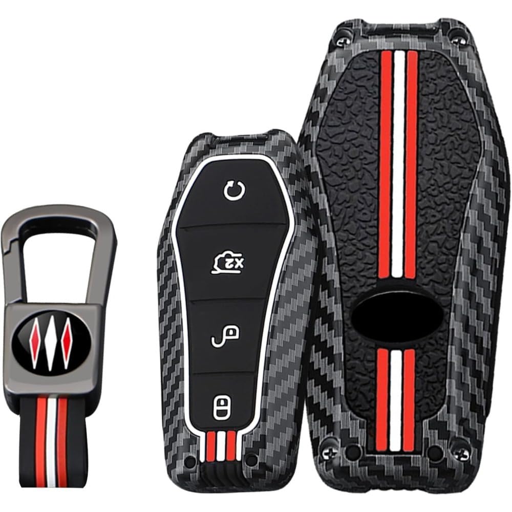 Mauxpiao A For Byd Tto 2 / Tto 3 / Seal/Seal U Dm-I/Song Plus Ev/Sealion 7 Carbon Fibre Car Key Case, 4-Button Key Fob Cover, Key Box, Red Fds/A