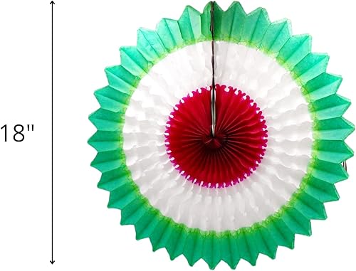 Miniatura 6 de Needzo Decoración colgante de flores de papel de seda rojo, verde y blanco, decoraciones de fiesta temática mexicana, 18 pulgadas