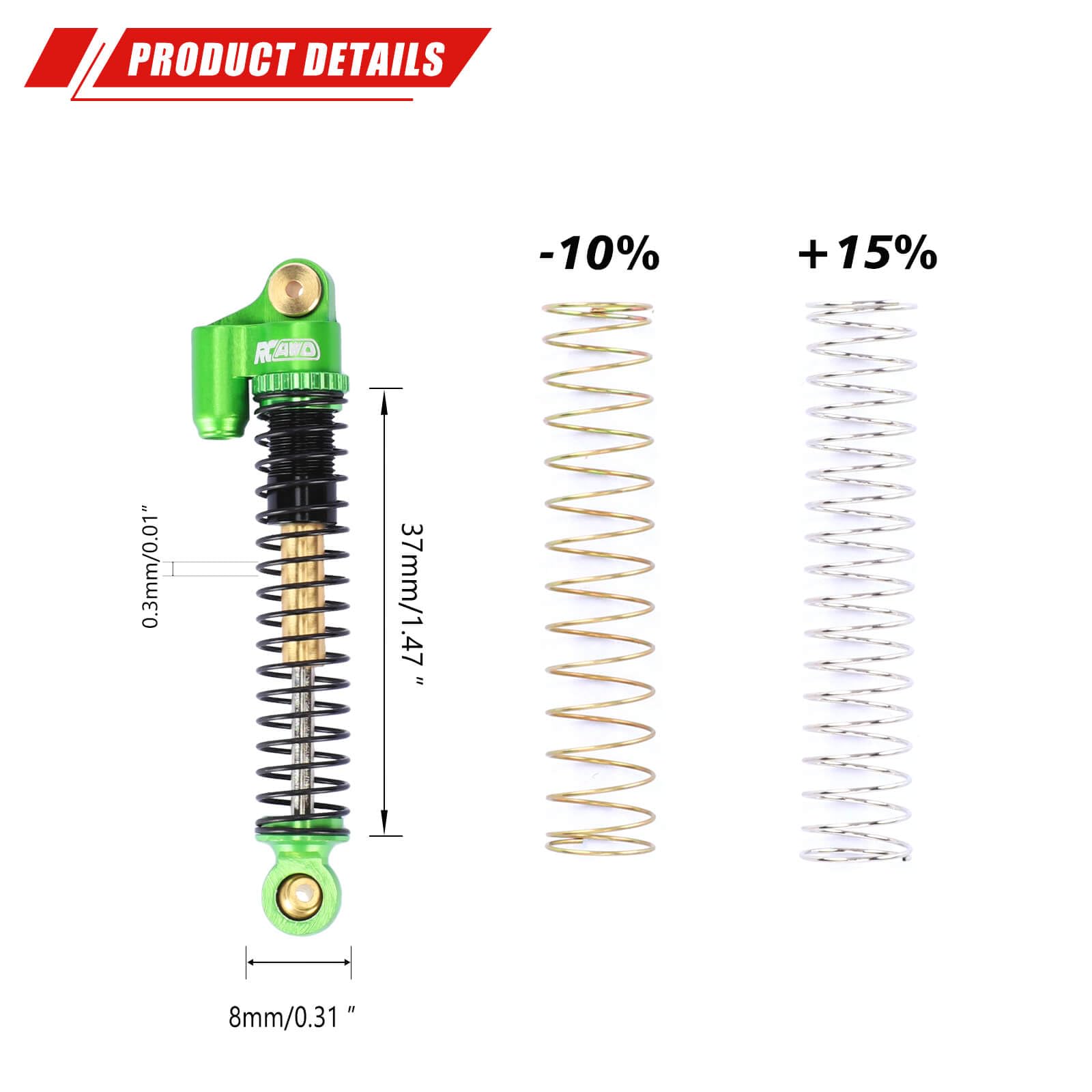 RCAWD Upgraded Double Barrel Shock Absorbers For Axial AX24 XC-1 4WS RC Crawler - Aluminum, Adjustable Springs