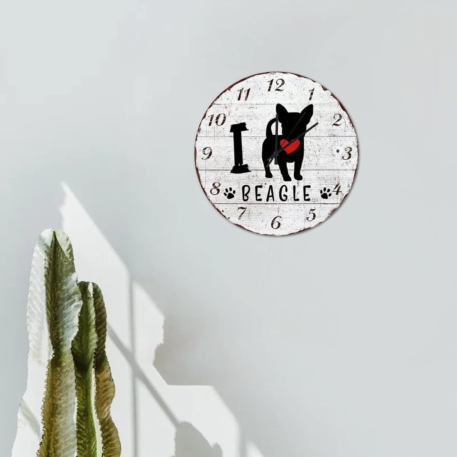 10in Hanging Clock I Love Beagle Wooden Wall Clock Pet Dog Lover Postage Stamp Silent Non Ticking Battery Operated Rustic Novelty Home Accessories for Home Study Room School Back Patio image 4