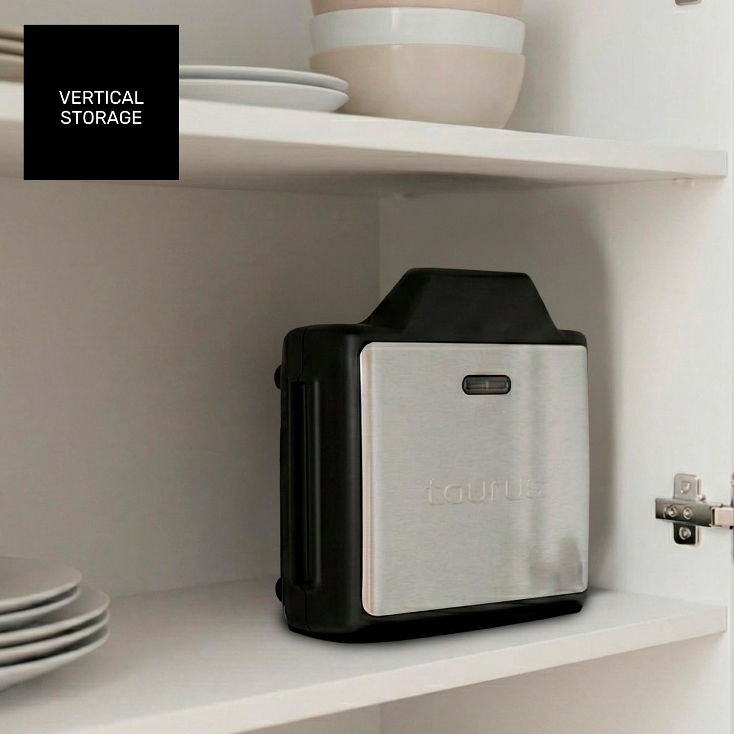 Taurus - Sandwichera Miami Legend | 900W | 3 Placas antiadherentes desmontables: Sandwich, Grill y Gofre | Rápido Calentamiento Uniforme | Almacenaje vertical | Asa toque frío | Acabados Inox