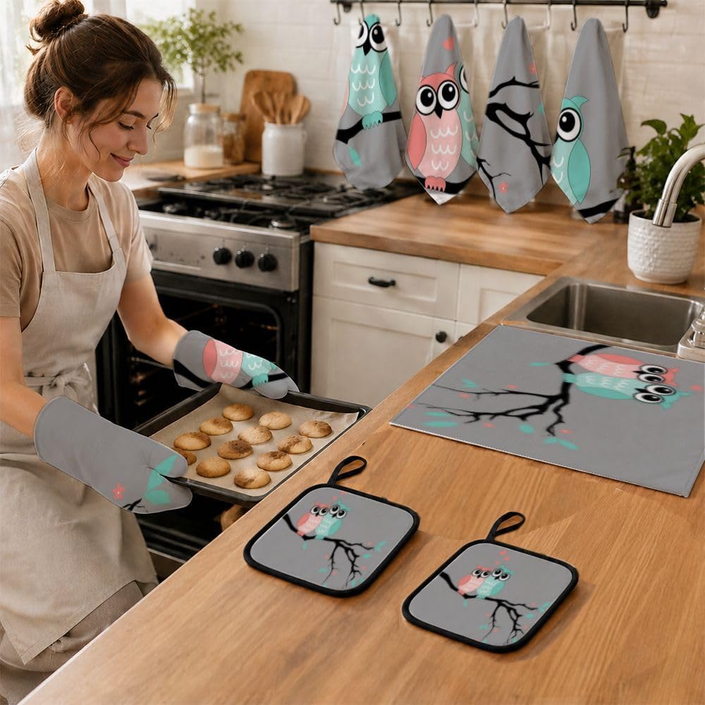 9PCS Bella coppia di gufi decorazione della cucina e accessori Set
