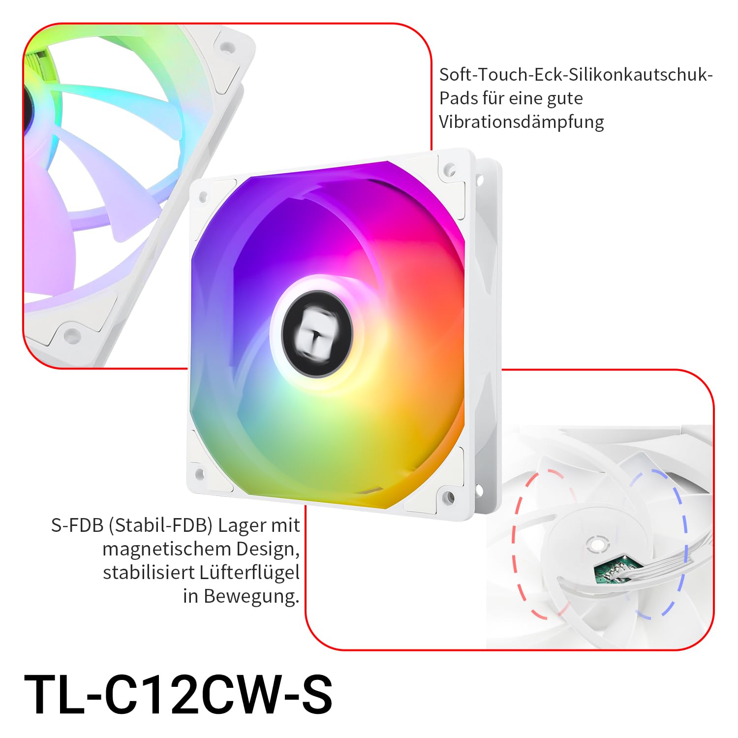 TR-Thermalright TL-C12CW-S wentylator CPU PWM ARGB 120 mm, cichy wentylator 1550 RPM, biały wentylator CPU, może być sparowany z obudową / chłodnicą procesora