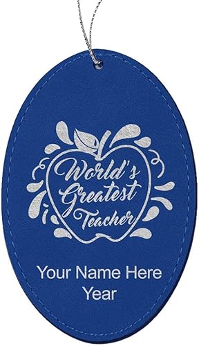 Miniatura 8 de LaserGram Personalized Christmas Ornament, World's Greatest Teacher, Faux Leather, Custom Laser Engraved Gift Idea (Oval Shape, Dark Brown) Dark