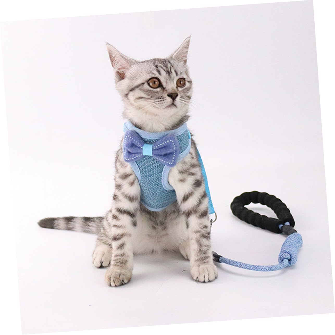 VANZACK 3stücke Verstellbares Bowknot Katzen Geschirr Atmungsaktive Weste Für Katzen Geeignet Für Leicht Und Design Blau Für Und Outdoor-aktivitäten