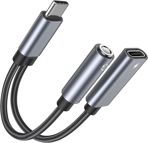 Adaptador y cargador de auriculares USB-C a 0.138 in 2 en 1 tipo C a 0.138 in adaptador de audio Cable auxiliar para Samsung Glaxy A53 A33 S23 S22