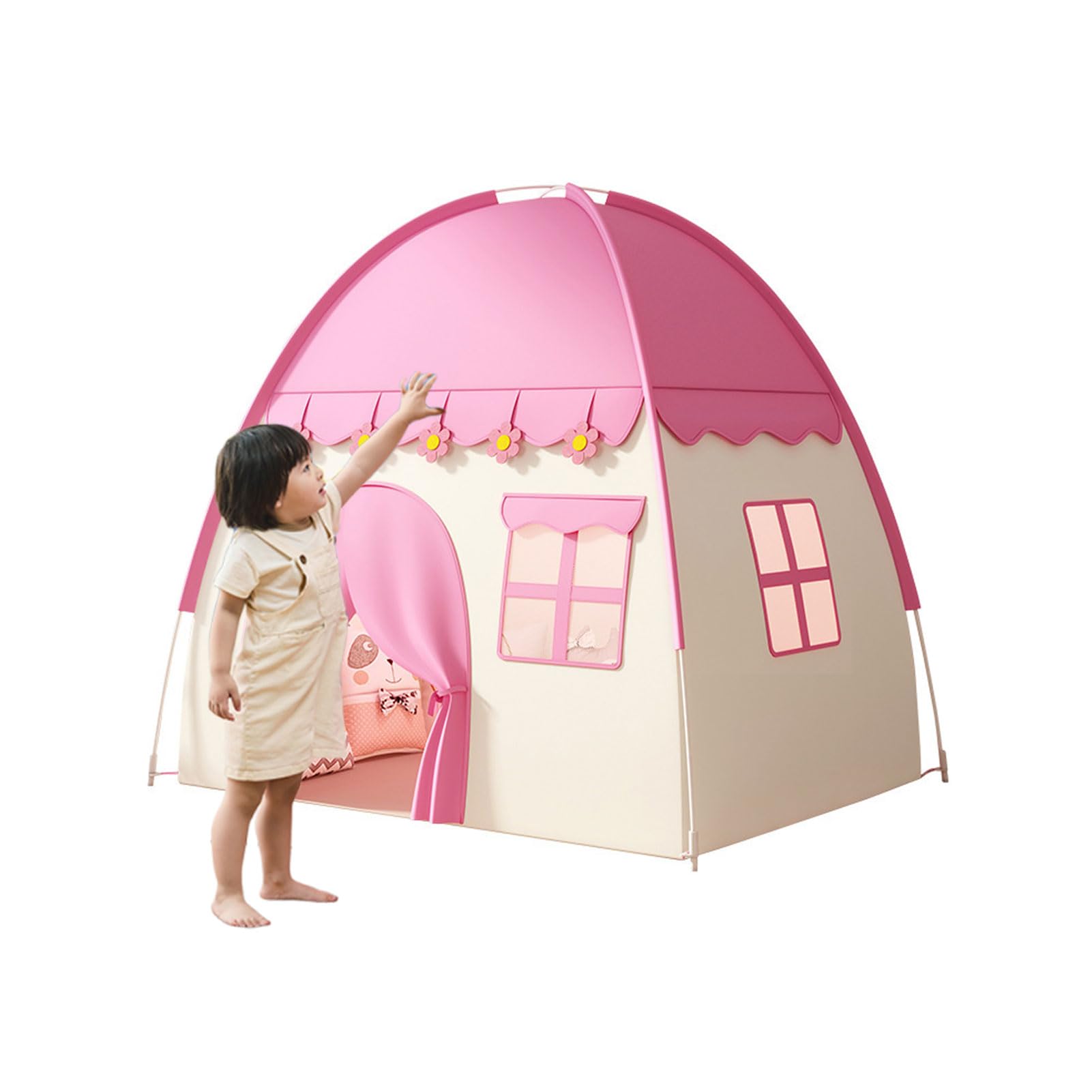 Naroote Kinderspielzelt, Stabiler Rahmen, Zusammenklappbares Kinderspielhaus, Ideal für Familienausflüge, Kinderspielzelt Im Innenbereich für Kreative Spielzeit (PINK)