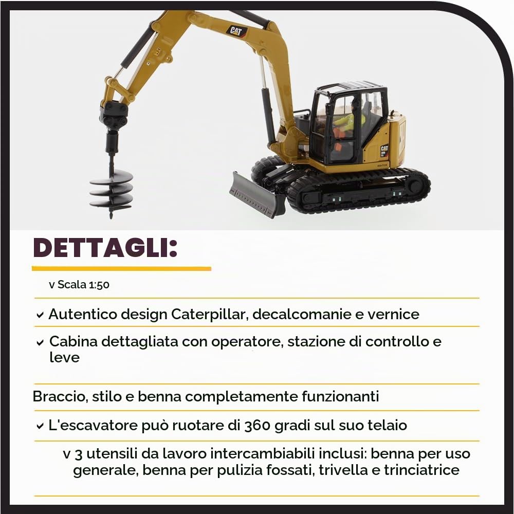 Diecast Masters 85592 - Escavatore Caterpillar 309 CR Mini Hex, Scala 1:50, Circa 11,9 x 4,9 x 5,2 cm, dai 14 Anni in su
