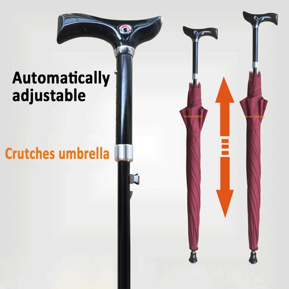 Marche Bâton Parapluie Vieil Homme Parapluie dédié Manche Longue Parfaite Pluie Double Usage Antidérapant Escalade Canne Parasol Multifonction (Couleur : NOIR