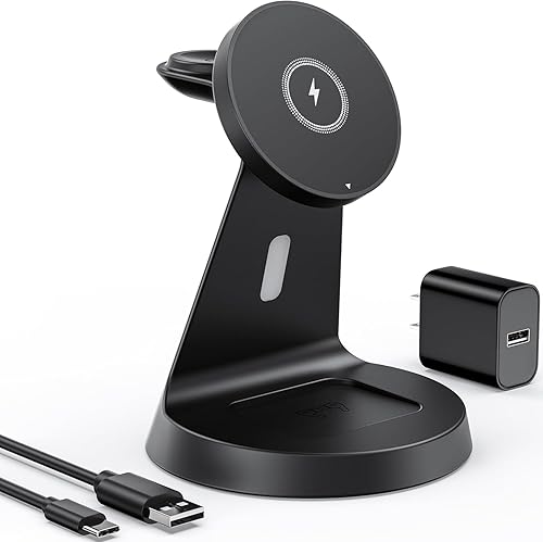 Miniatura 2 de Cargador inalámbrico para estación de carga de iPhone soporte magnético de carga inalámbrica de 15 W, compatible con MagSafe, adaptador incluido,