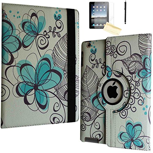 Ipad Air Case, Jytrend (R) Rotating Stand Smart Case Cover Magnetic Auto Wake Up/Sleep For Ipad Air (Air 1) A1474 A1475 A1476 (Blue Lotus) #TOP16