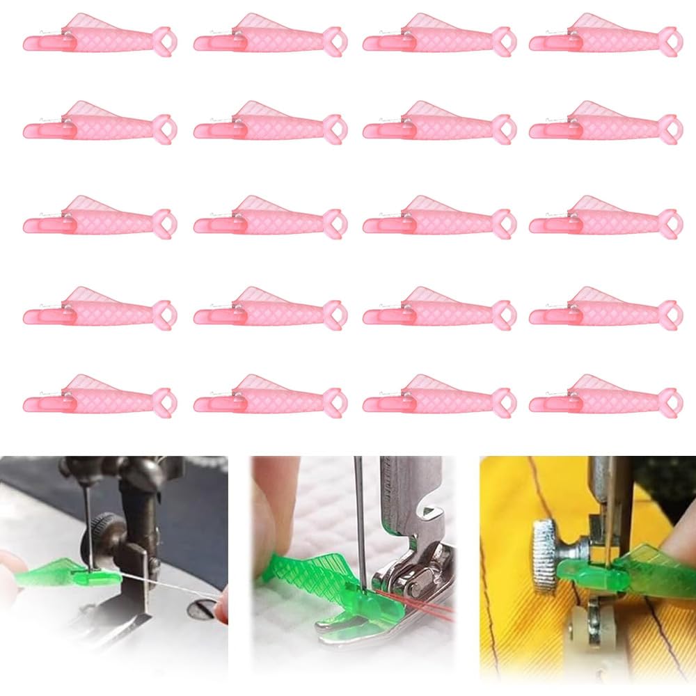 Sewing Machine Needle Threader Fish Mouth Type, Sewing Machine Needle, DIY Needle Threaders, Automatic Threading Aid Needle Threader Tool, Quick Sewing Machine Loop Needle Threaders (Pink 20 PC)