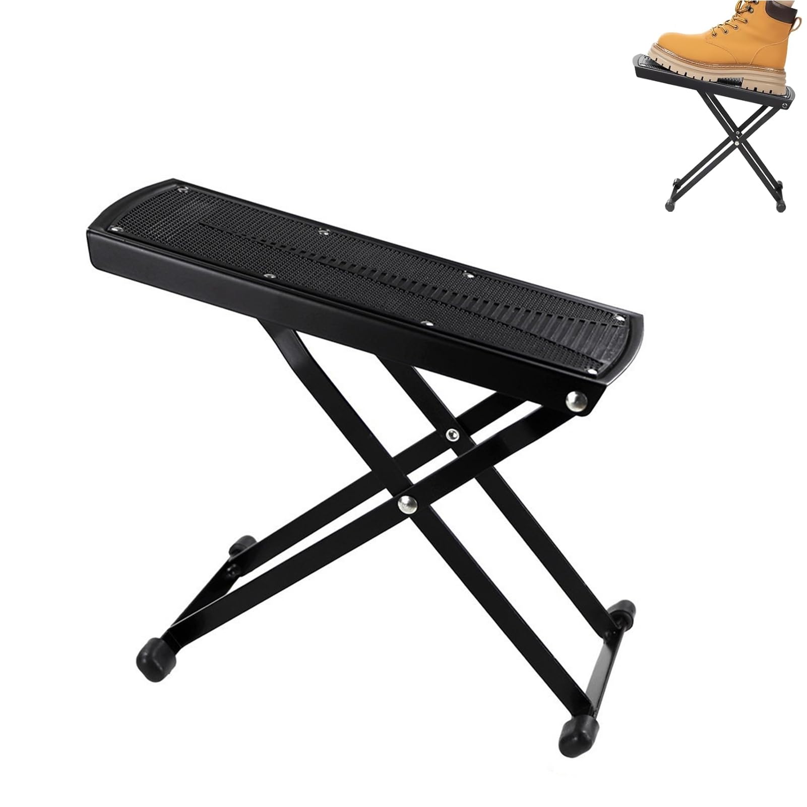 DAYONG Guitar Foot Stool, Thickened Guitar Foot Rest Stool with 6 Adjustable Height Levels, Foldable Guitars Footbench with Non-Slip Rubber Pad for Classical, Electric Guitars Players. (Black)