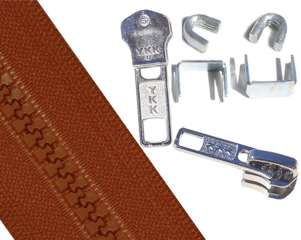 Vislon Chain Zipper Burnt Orange 5VS 9/16" - YKK #5 Molded Plastic Chain One Yard with 2 Silver Sliders, 4 Top Stops and 2 Bottom Stops