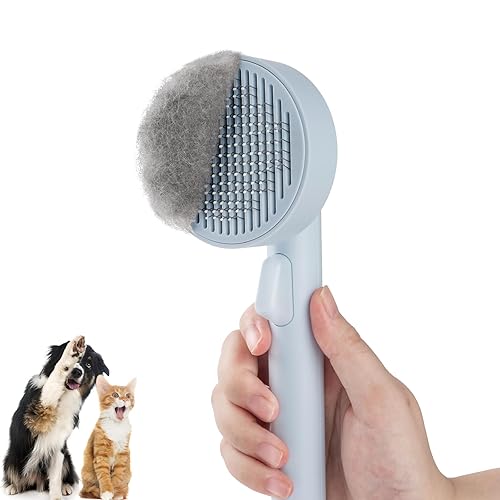 Cepillo limpiador de pelo para mascotas, cepillo de aseo para gatos con botón de autolimpieza, cepillo de desprendimiento de mascotas para gatos y