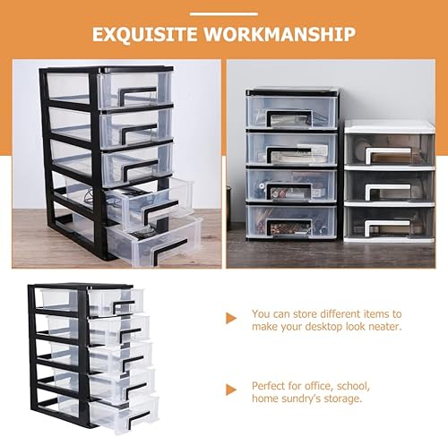 Miniatura 6 de Torre de almacenamiento de plástico de 5 cajones, gabinete de almacenamiento multifuncional con cajones transparentes, estuche organizador para