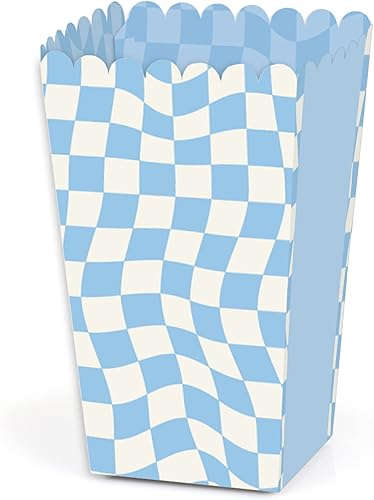 Big Dot of Happiness Blue Checkered Party - Cajas de golosinas de palomitas de maíz - Juego de 12
