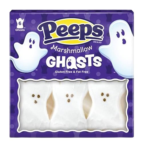 Miniatura 3 de Halloween Peeps - Caramelos de malvavisco, malvaviscos con forma de fantasma blanco, sin gluten, para cupcakes y postres, paquete de 6, 3 onzas