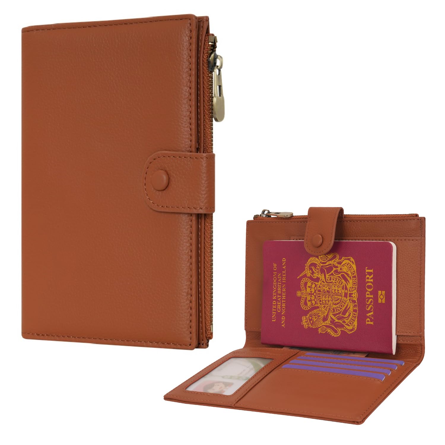 WASON Leather Passport Cover Travel Wallet RFID Blocking – Passport Holder Slot with Zipper Pocket for lD, Boarding Pass,Ticket, Cash, SD Card, Travel