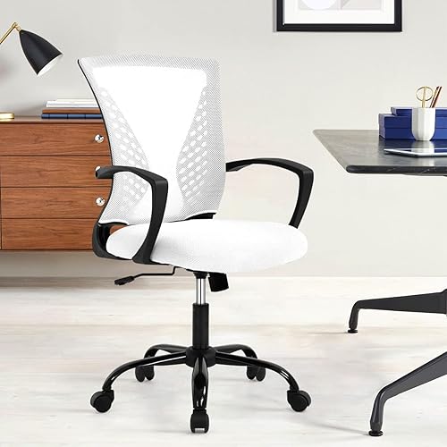 Silla de oficina en casa, silla ergonómica de escritorio de malla con reposabrazos, cómodo asiento y respaldo, silla de trabajo giratoria con ruedas
