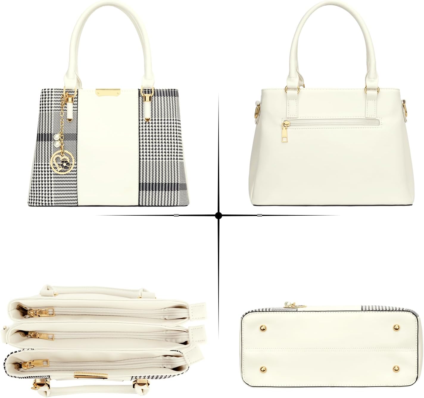 KKXIU 3 Zippered Compartments Purses and Handbags for Women Top Handle Satchel Shoulder Ladies Bags - Image 4