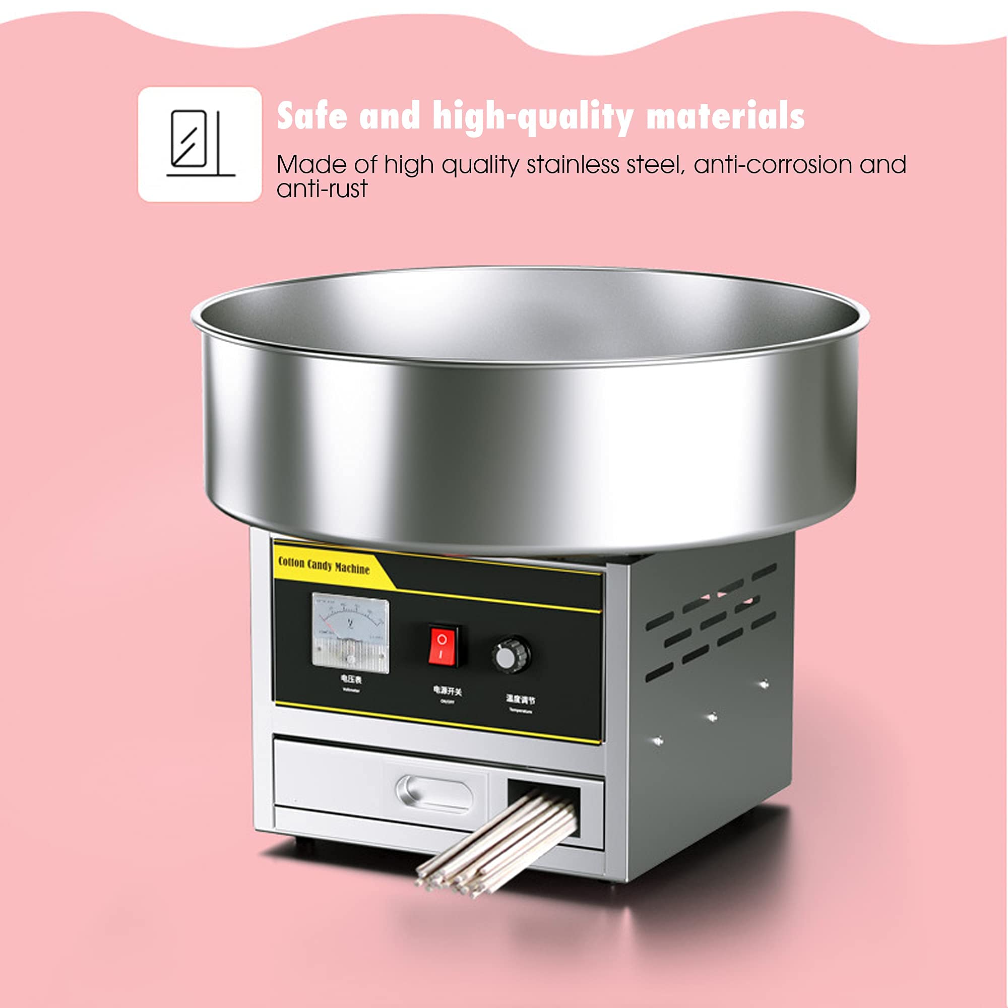 Máquina de algodón de azúcar – 1200 W profesional para hacer hilo dental de caramelo para girar rápidamente, ideal para fiestas de cumpleaños y eventos