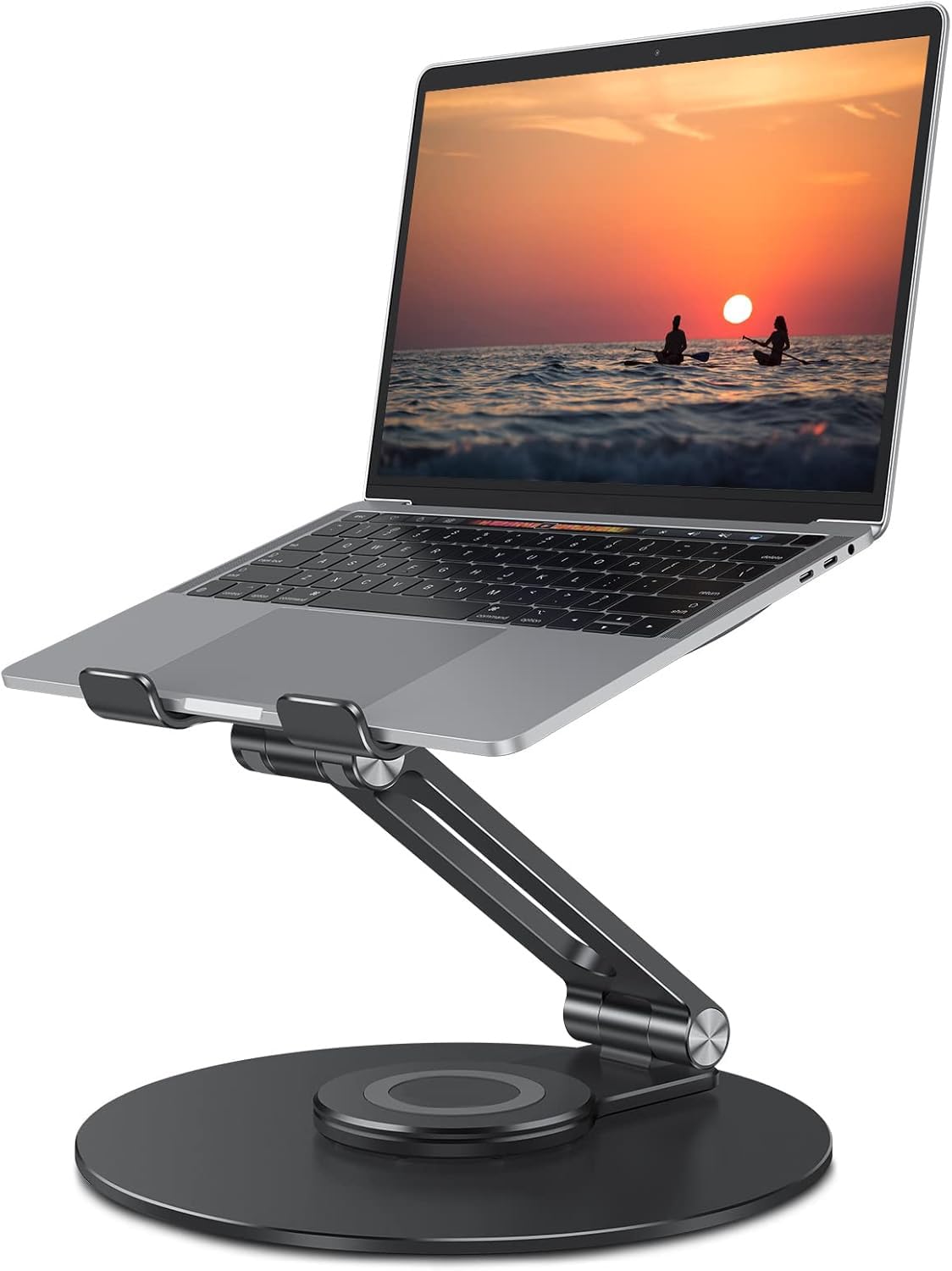 Adjustable Laptop Stand with 360 Rotating Base, OMOTON Ergonomic Laptop Riser for Collaborative Work, Dual Rotary Shaft Fully Foldable for Easy Storage, Fits All Laptops up to 16 inches, Black