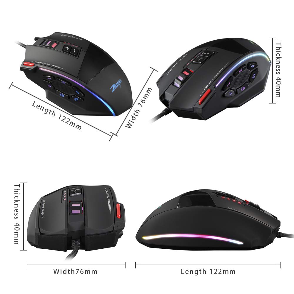 Zelotes C-13 mysz gamingowa Wired 10000DPI, RGB, z 13 przyciskami programowania, 128 KB, wbudowana pamięć
