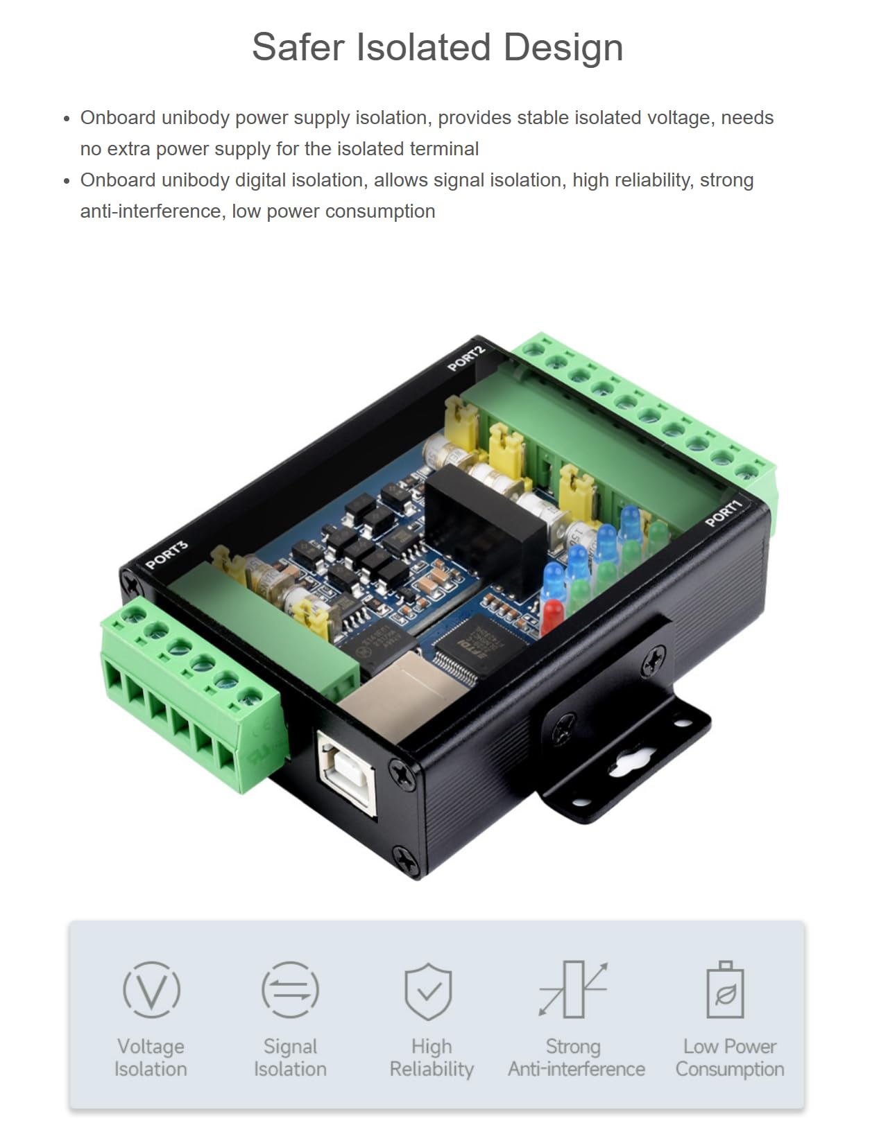 TUOPUONE Przemysłowy izolowany konwerter USB na RS485/422 oryginalny chip FT4232HL obsługuje USB na 2-Ch RS485 + 2-Ch RS485/422 wspornik do montażu na ścianie