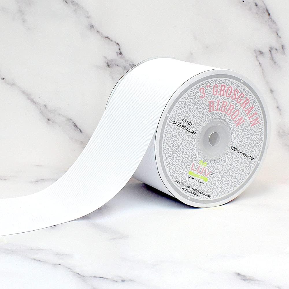 Creative Ideas GRO3000-029 , 3" Inch Solid Grosgrain Ribbon, 25 Yards, White, 25 yd