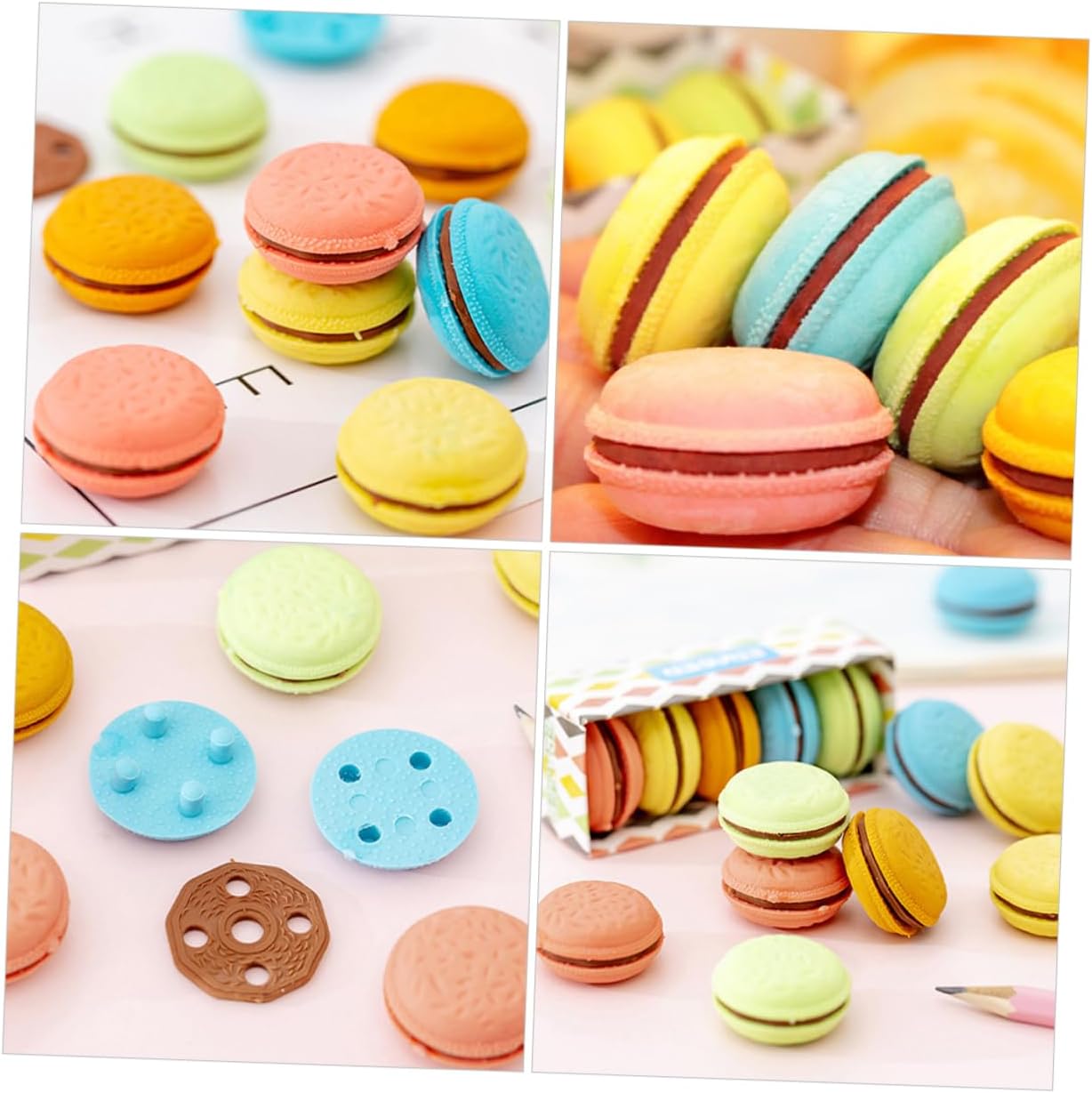 Lurrose 5 Boxes Macaron Erasers Cute Pastry Design for School Drawing Stationery Material for Students and Creative Use