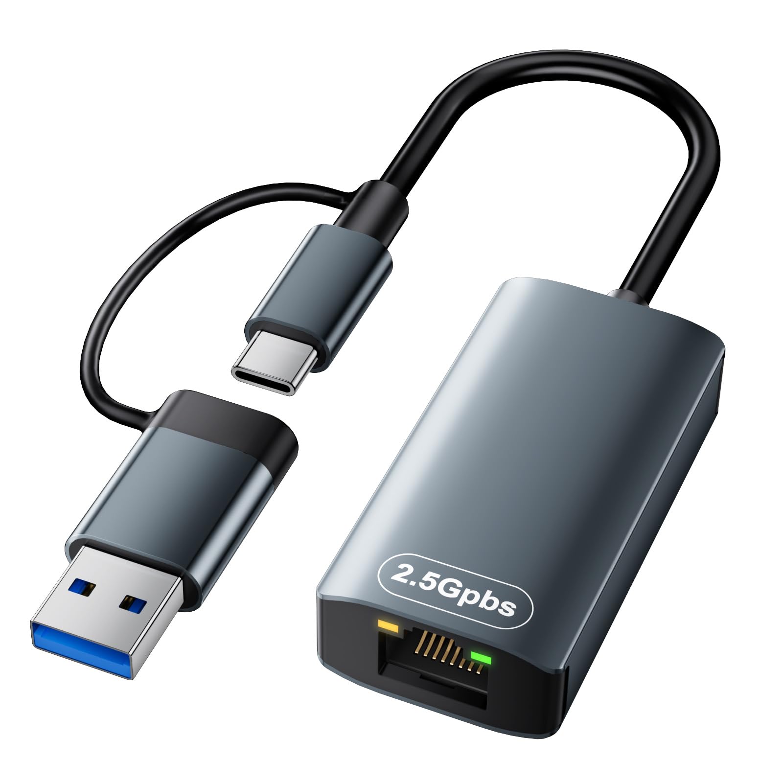 Adapter USB LAN 1000 m, USB-C Ethernet adapter RJ45 Gigabit adapter sieciowy, USB-C LAN Hub z 3 * USB-3.0 i 1 * porty typu C do MacBook XPS Surface Pro Linux Chromebook itp. (adapter LAN 2,5 G)