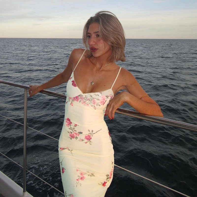 ABINGOO Women Vintage Spaghetti Strap Maxi Dress Sexy Low Cut Backless Floral Satin Slip Long Dress Y2k Cami Bodycon Dresses - Image 8