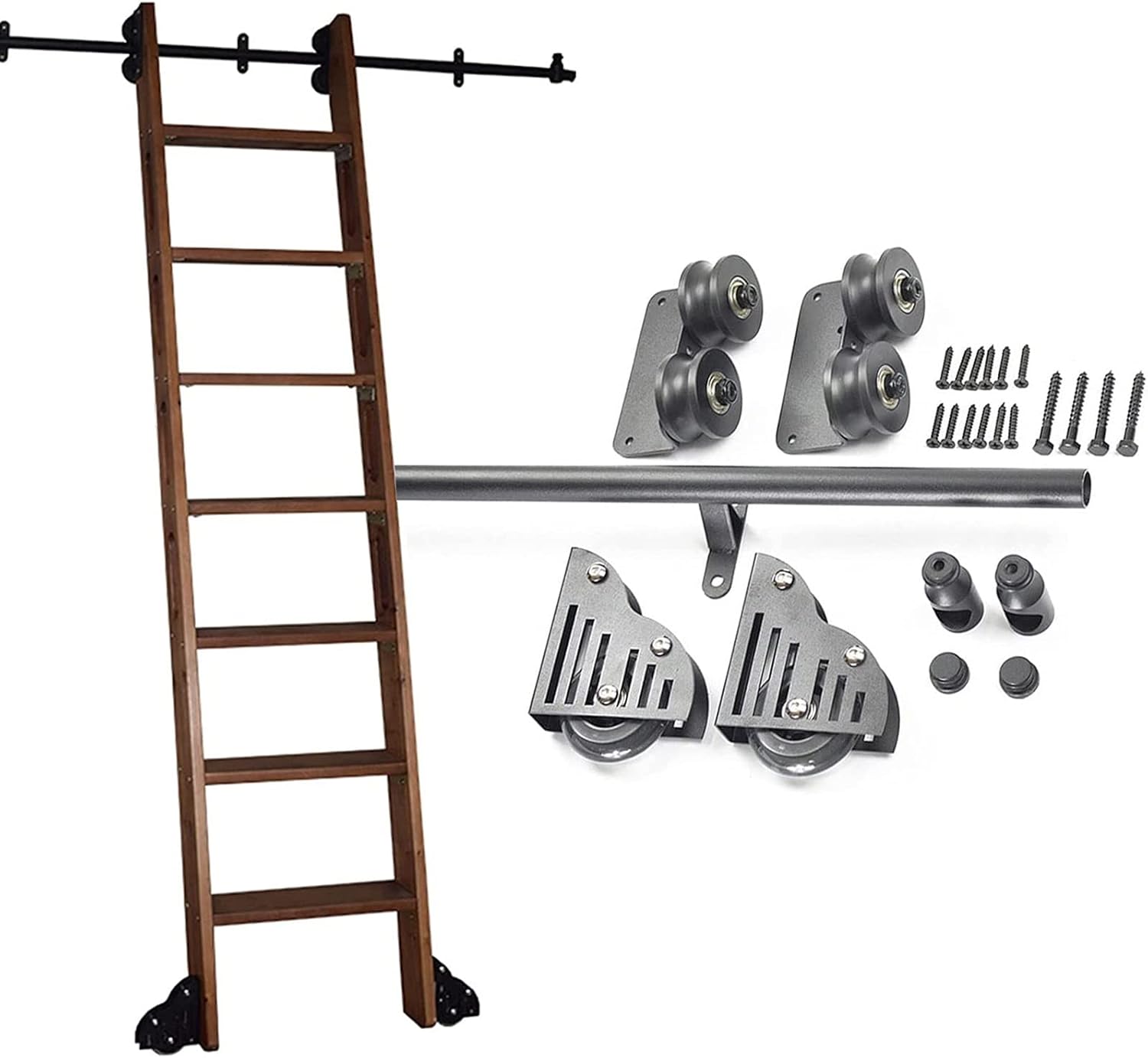 Rolling Library Ladder Hardware Sliding Ladder Rail Kit， 3.3ft- 20ft Steel Round Tube Mobile Ladder Extention Track + with Floor Roller Wheels (No Ladder) (Size : 16ft/500cm Track kit)