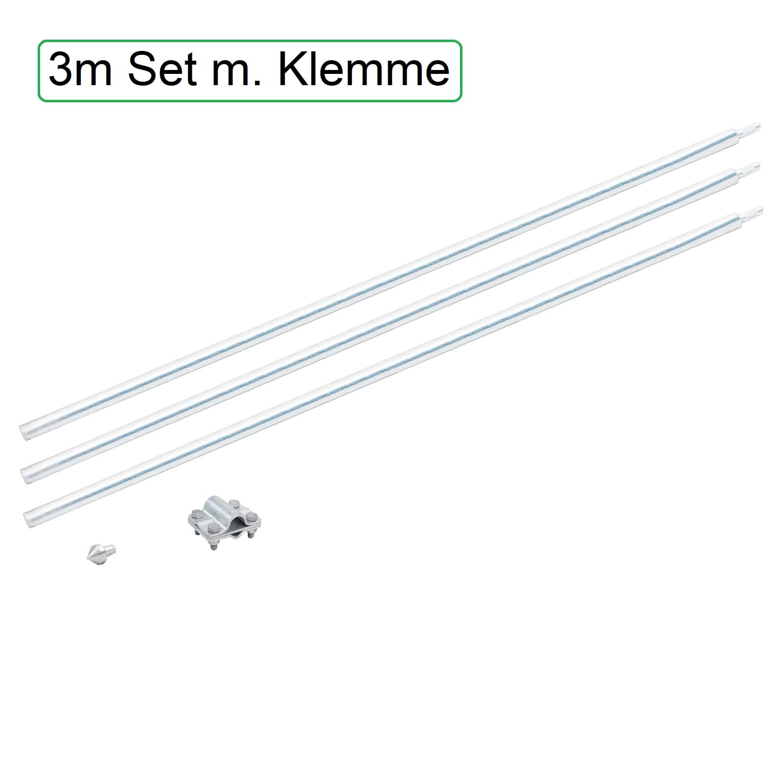 Tiefenerder Erdung Ø 20mm feuerverzinkt optional SDS Max - Schlagkopf - Schlagspitze (3m Set mit Klemme)