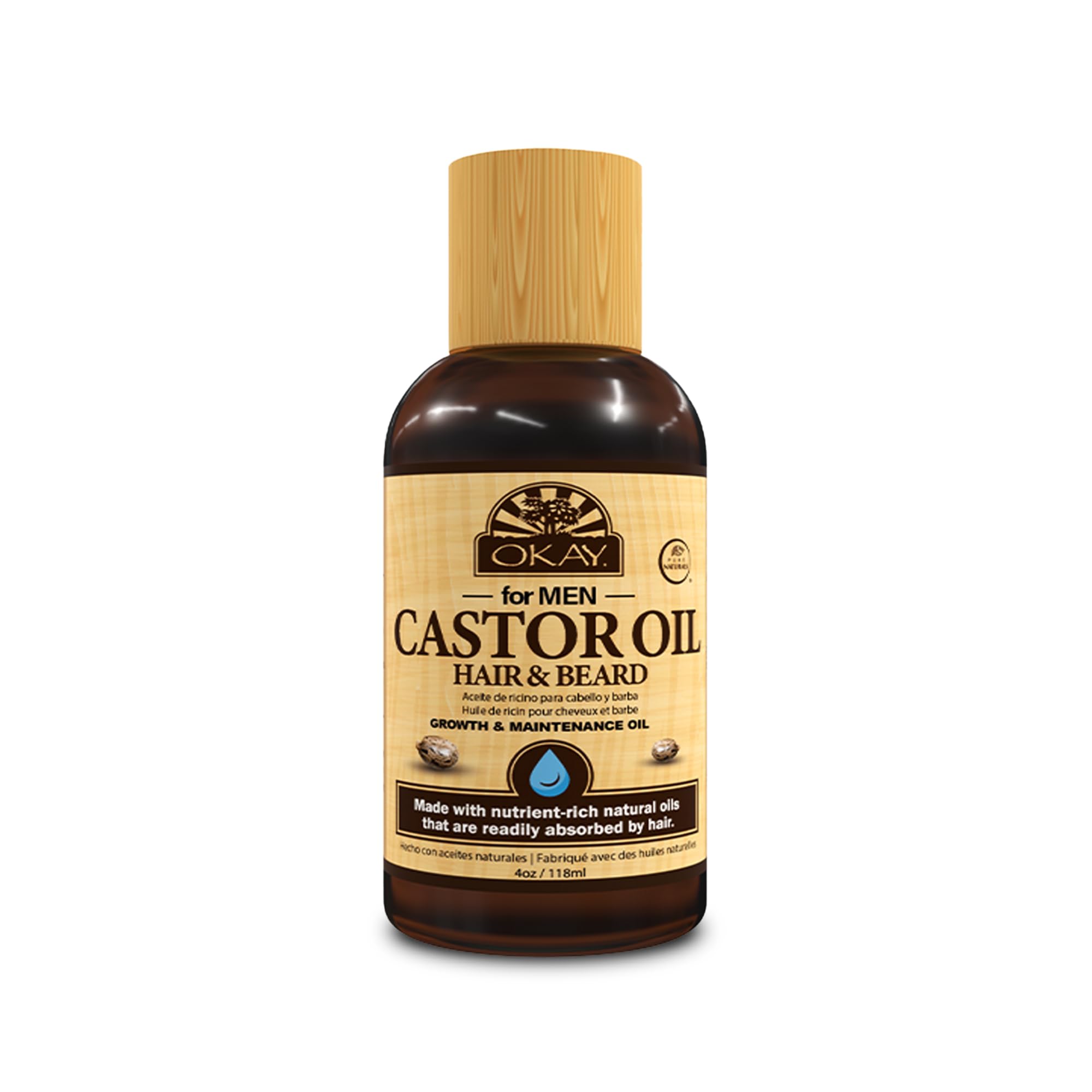 OKAY MEN Castor Oil Beard & Hair Oil - Beard Health Oil Treatment for Men, Moisturizer for Soft Hair with Natural Ingredients, Hexane Free - 4 oz (Pack of 1)