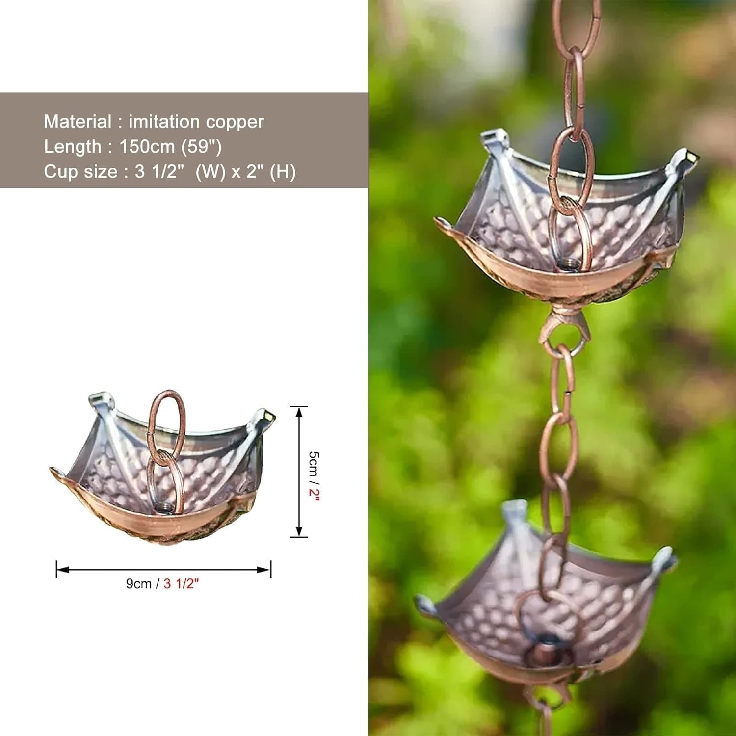 Rain Chain Rain Diverter Chain for Gutters and Downspouts, Garden Decorative Rain Catcher Chain(Style2,150cm (5ft))