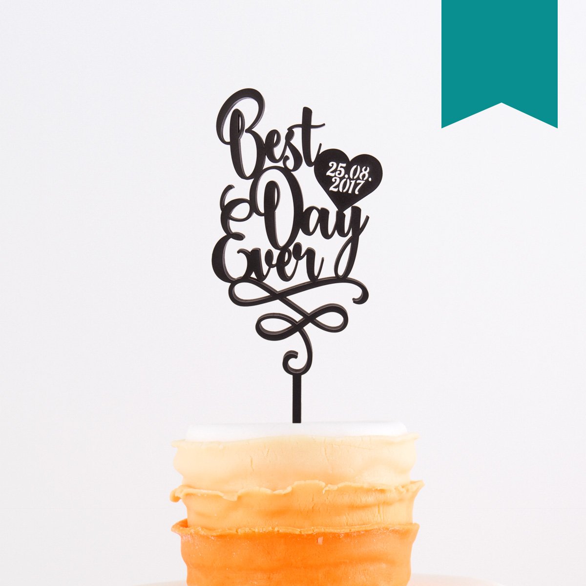 KLEINLAUT individueller Caketopper zur Hochzeit - mit Eurem Datum - 15cm breit - Wähle eine Farbe - Türkis