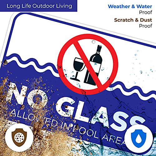 Señal No Glass Allowed en Área de Piscina 12x18 miniatura 3