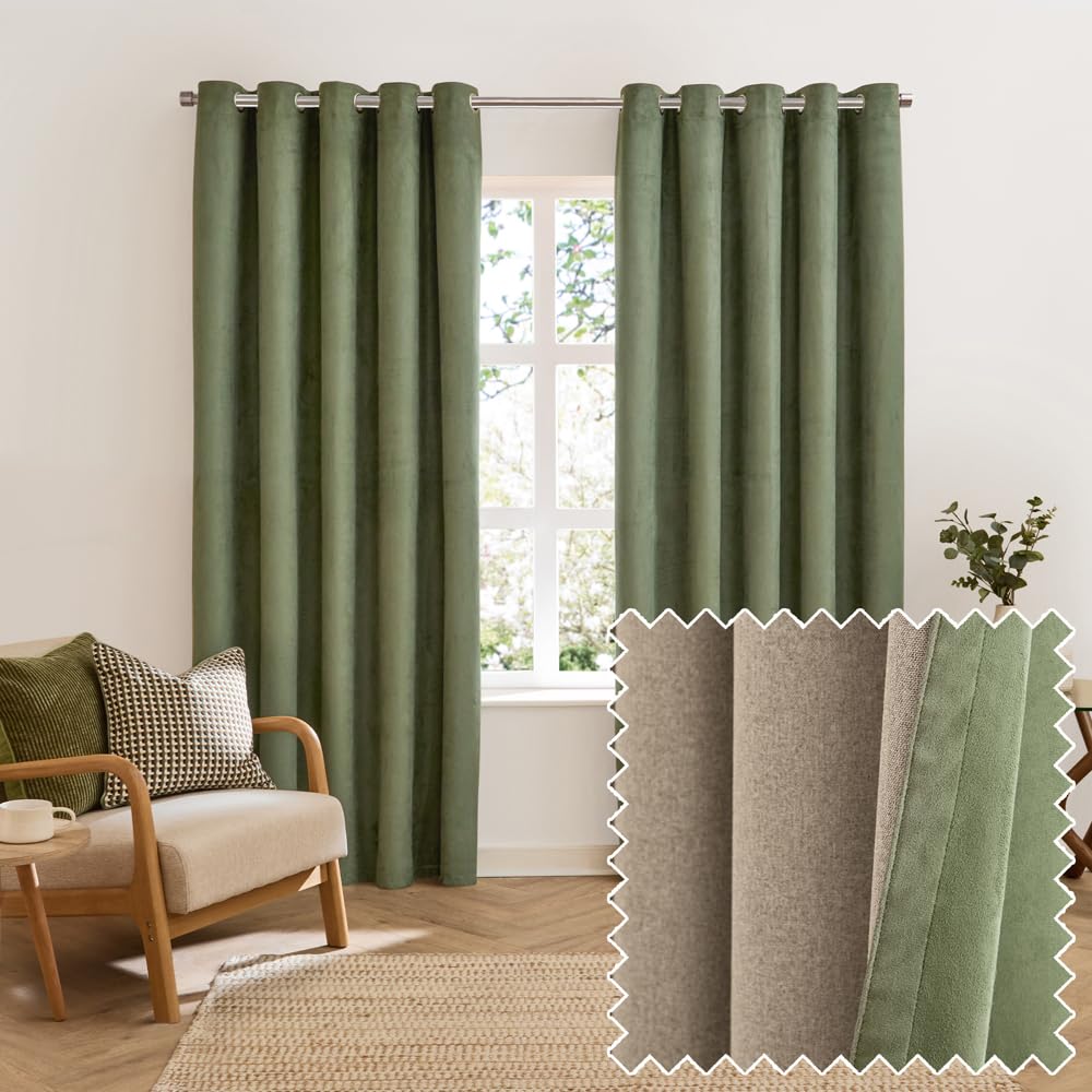 Furn Verso Ready Made Curtains - Suede - Green - 137 cm width x 168 cm drop