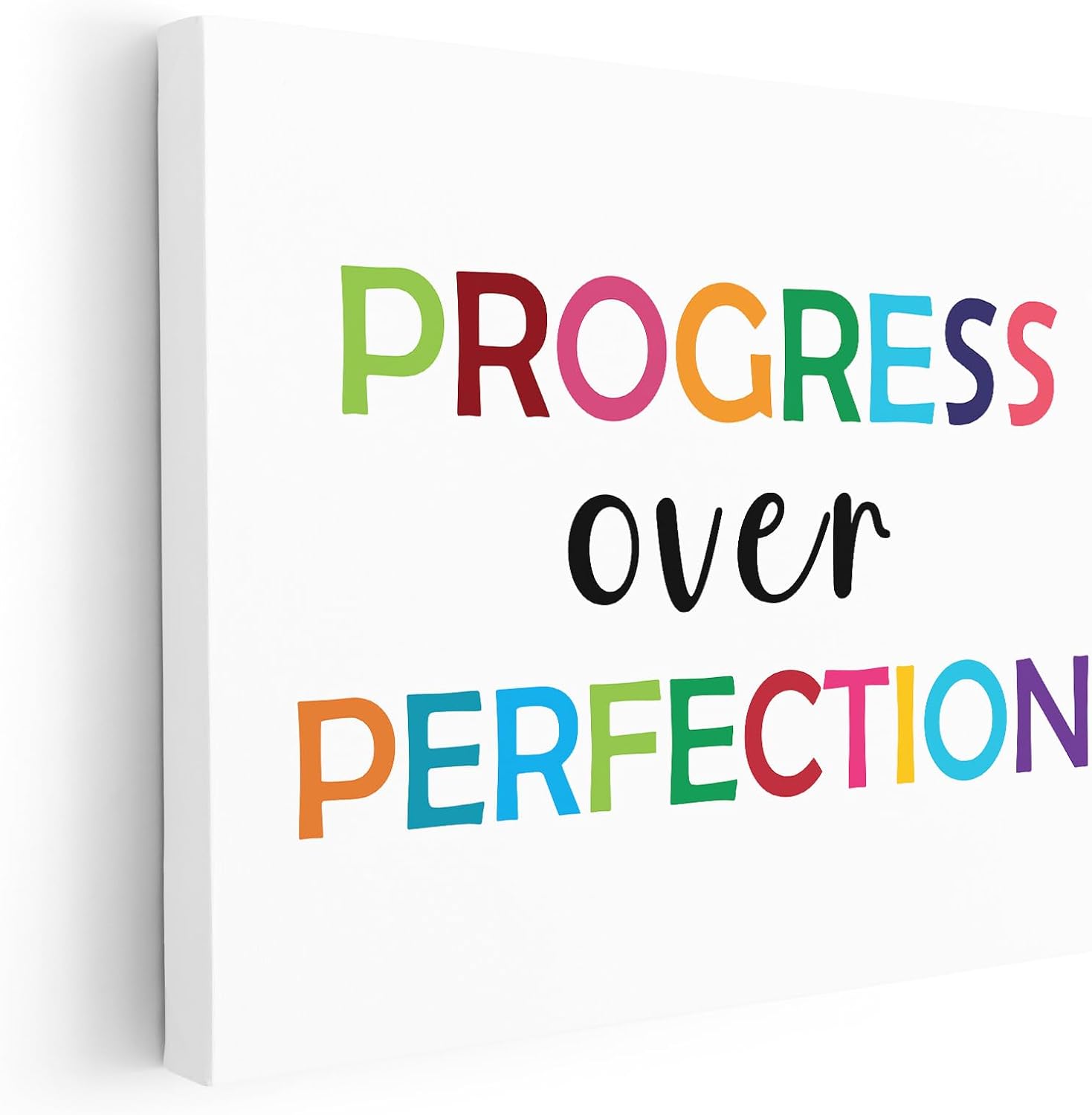 Poster Master Progress Over Perfection Canvas - Educational Print - Rainbow Typography Art - Motivational Quotes Wall Design - Kid's Room, Nursery or Classroom Decor - 8x10 STRETCHED Canvas